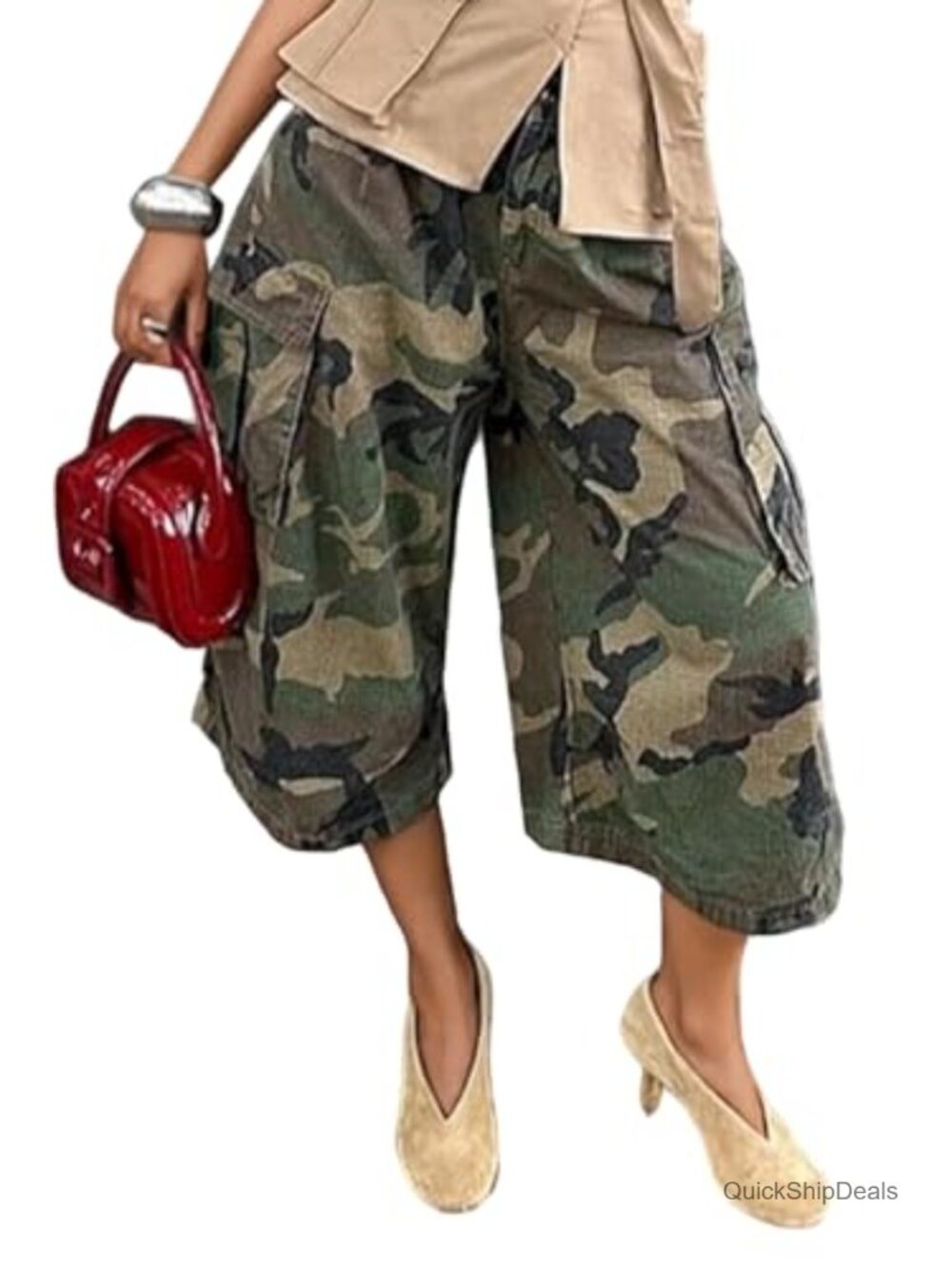 Baggy Cargo Jeans Women High Waist Wide Leg Camo Pants 95% Polyester 5% Spandex